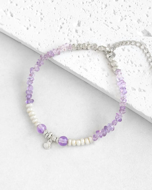 Amethyst Pearl Irregular Silver Bracelet – Clarity & Intuition