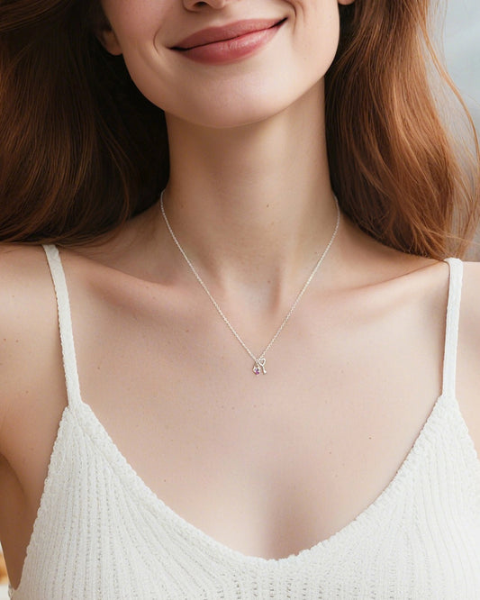 Amethyst Heart & Key Pendant Necklace – March