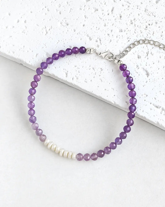 Amethyst Pearl Silver Bracelet – Clarity & Purity