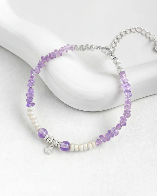 Amethyst Pearl Irregular Silver Bracelet – Intuition & Dreams