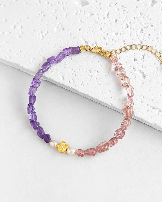 Amethyst Strawberry Quartz Gold Bracelet – Clarity & Love