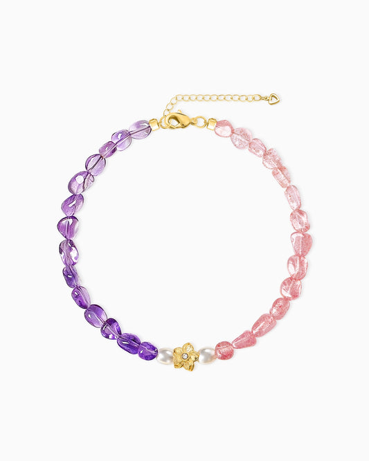 amethyst strawberry quartz irregular beaded bracelet