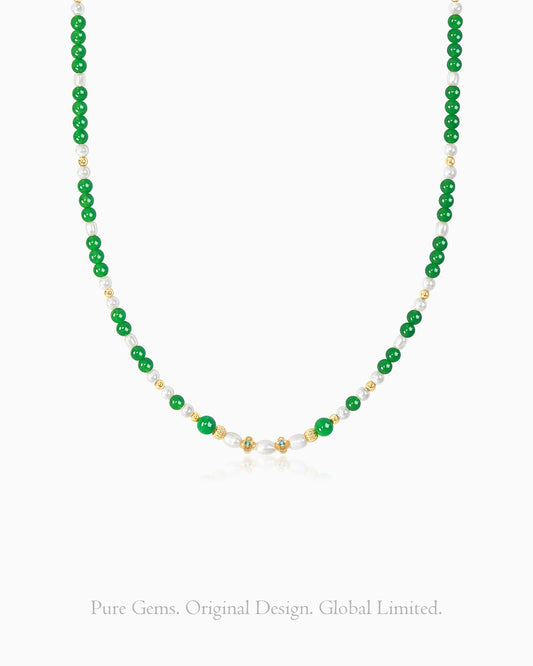 Green Agate Pearl Gold Plated Sterling Silver Necklace – Healing & Purity