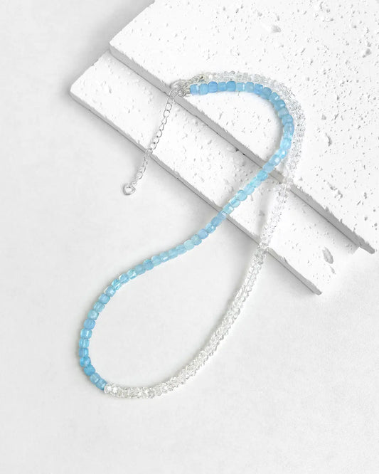 aquamarine & clear quartz beaded necklace