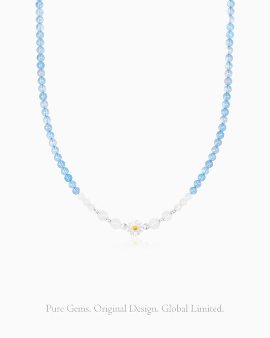 Aquamarine Moonstone 14K Gold Plated Beaded Necklace