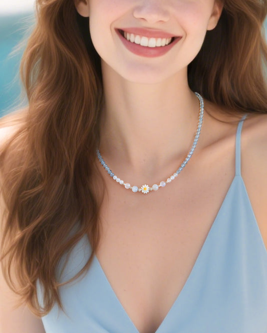 Aquamarine Moonstone 14K Gold Plated Necklace – Harmony & Intuition