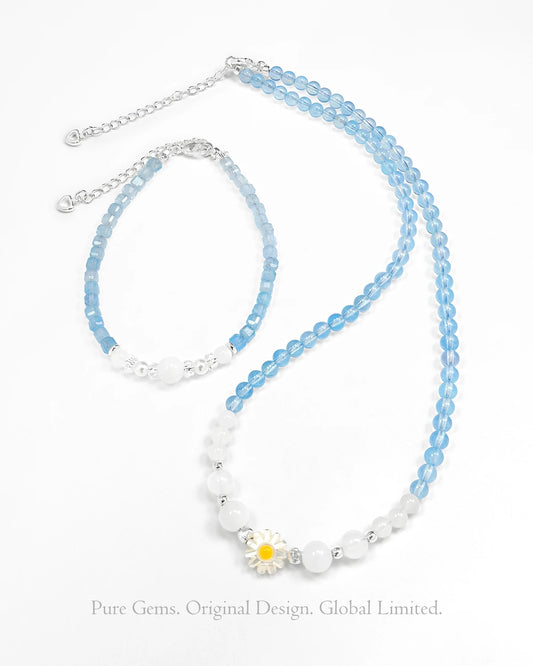 Aquamarine Moonstone 14K Gold Plated Necklace & Bracelet Set – Serenity & Intuition