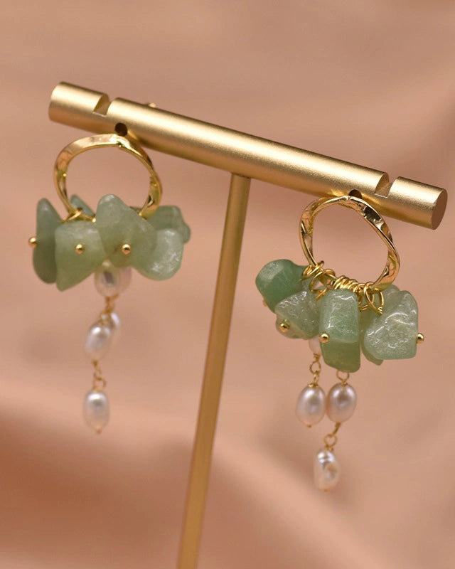 aventurine gemstone chip gold earrings