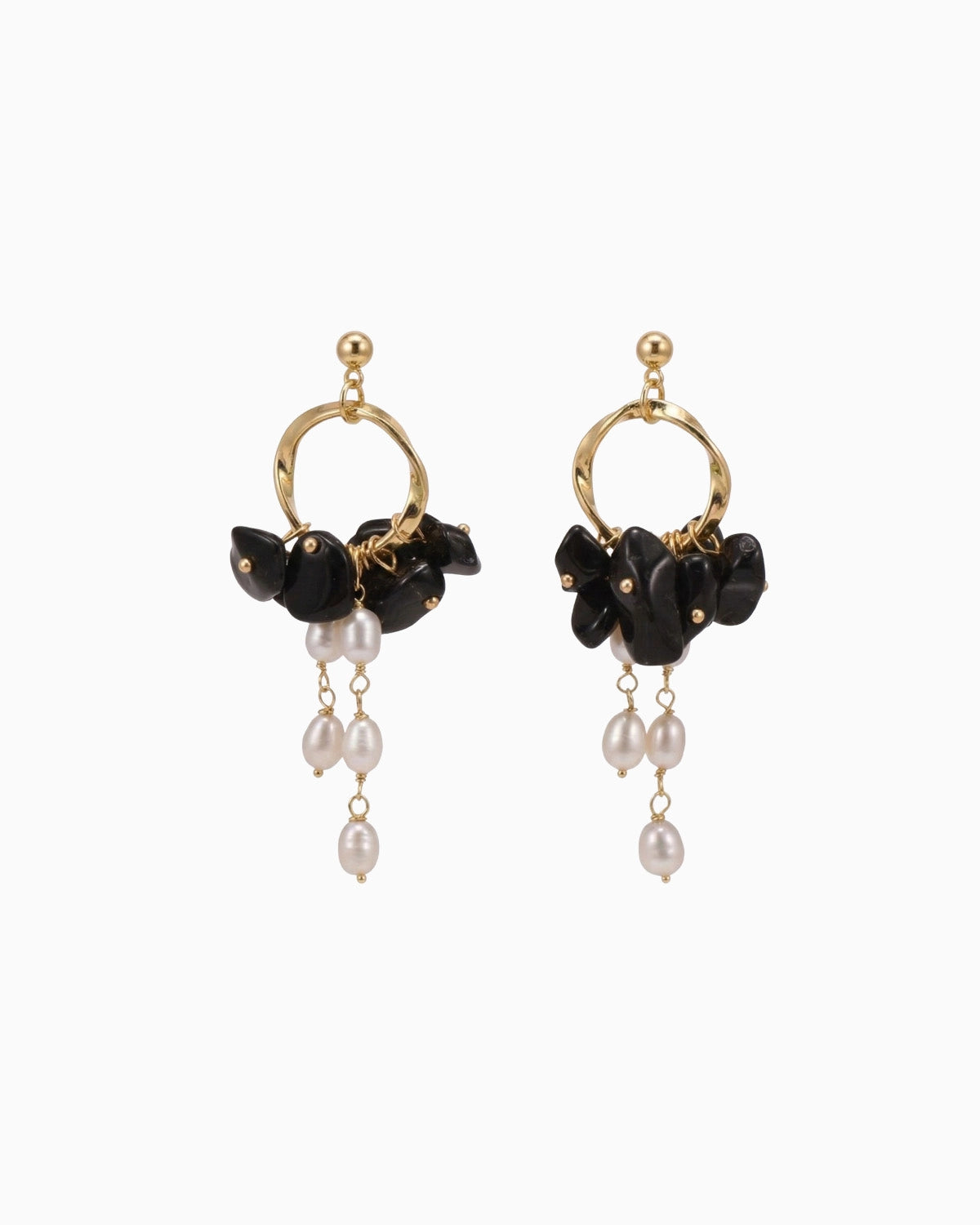 black onyx gemstone chip gold earrings