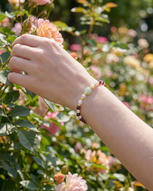 Garnet Moonstone Gold Bracelet – Passion & Harmony
