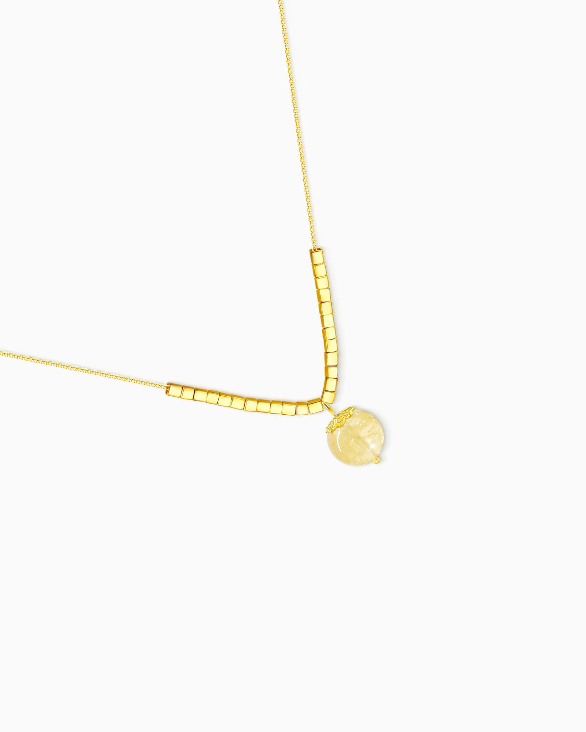 Citrine Cube Bead Gold Plated Sterling Silver Necklace 