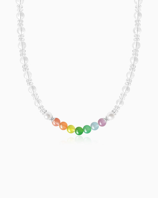 Clear Quartz & Rainbow Beaded Necklace