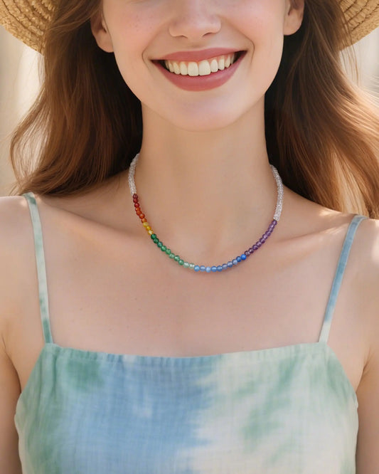 Rainbow Agate & Clear Quartz Beaded Necklace