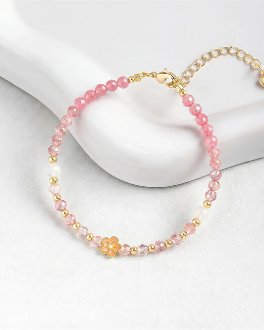 Faceted Strawberry Quartz Floral Gold Bracelet – Love & Softness