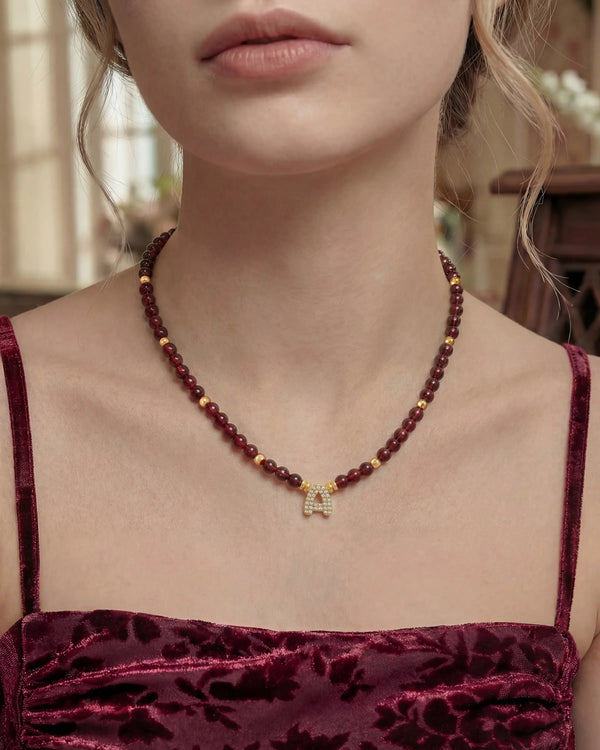 Garnet Initial Gold Necklace – Passion & Courage