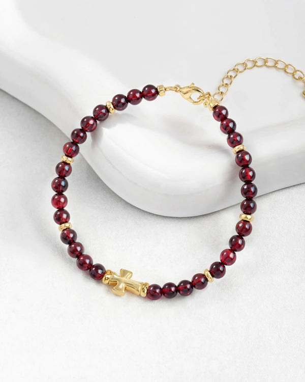 Garnet Cross Gold Bracelet – Vitality & Passion