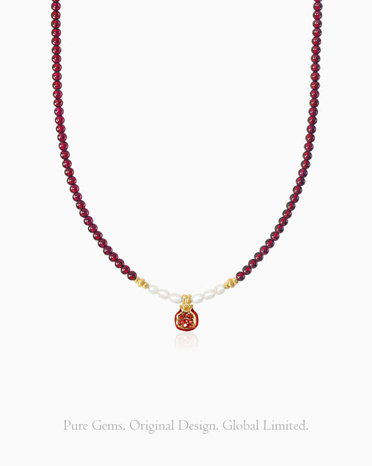 Garnet Pearl Gold Plated Sterling Silver Necklace – Passion & Wisdom