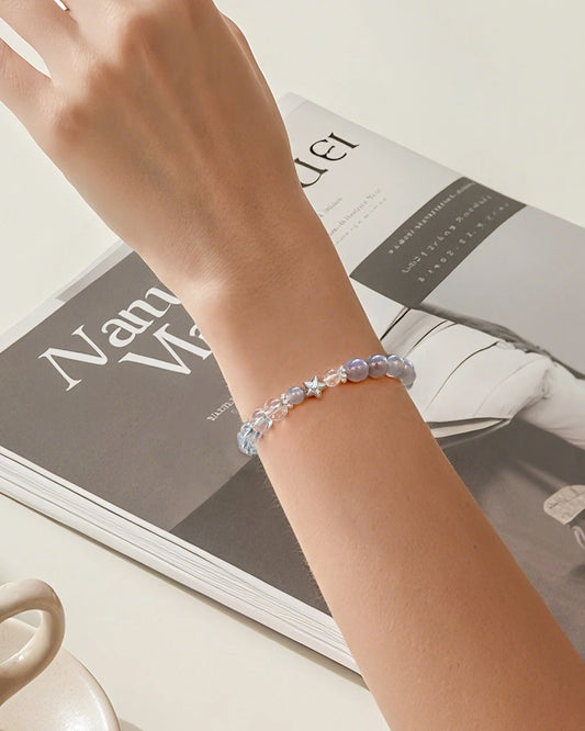 Clear Quartz & Gray Agate Beaded Bracelet
