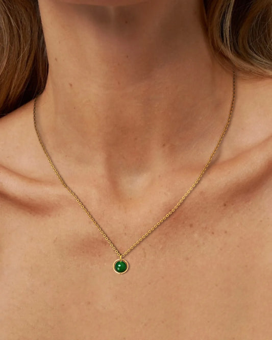 Green Jade Orbit Necklace in 925 Silver with 18K Gold Plating – April Birthstone Jewelry