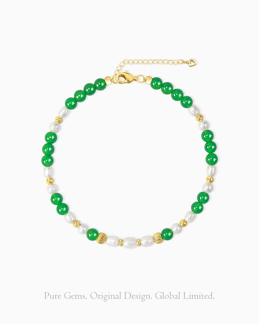 Green Agate Pearl Gold Plated Sterling Silver Bracelet – Healing & Balance