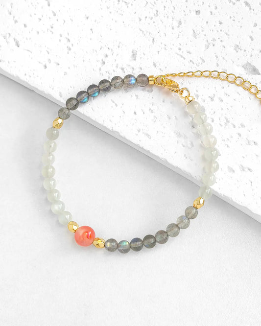 Moonstone Red Agate Gold Bracelet – Intuition & Serenity