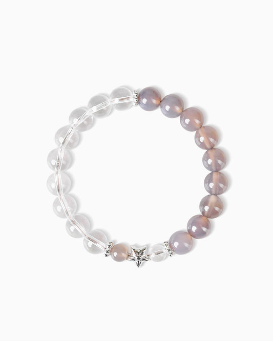 Clear Quartz & Gray Agate Beaded Bracelet