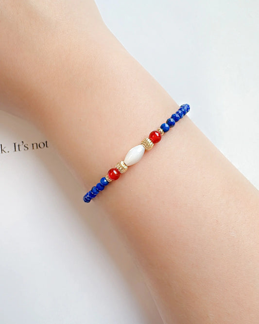 Lapis Lazuli Red Agate 18K Gold Plated Bracelet – Wisdom & Protection