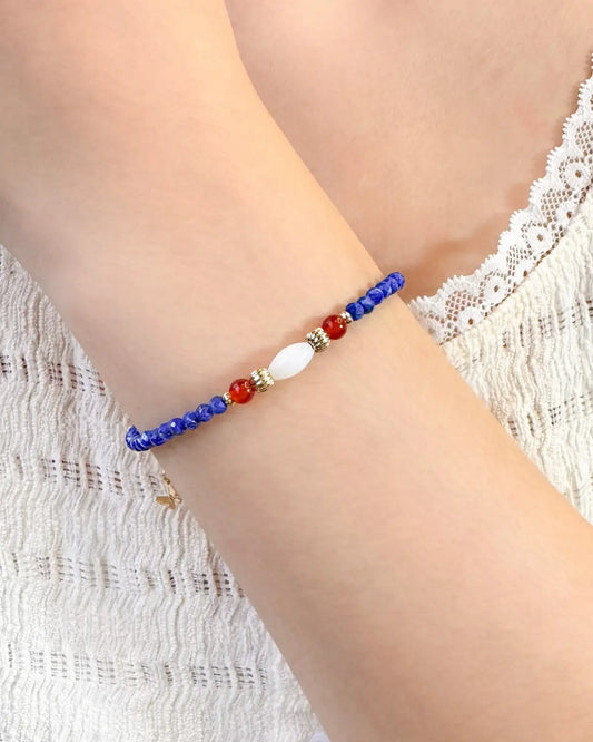 ラピスラズリレッドアゲート18Kゴールドメッキブレスレット - 知恵と守護