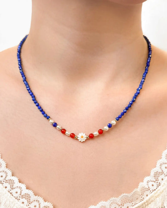 ラピスラズリ・レッドアゲート 18Kゴールドメッキネックレス – 知恵と自信