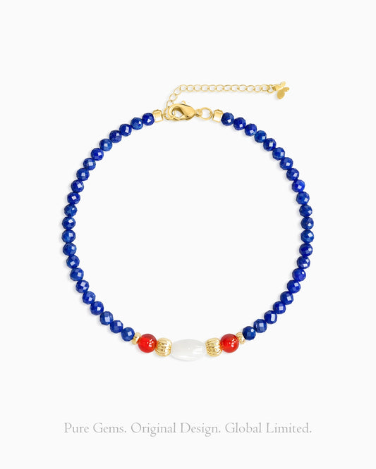Lapis Lazuli Red Agate 18K Gold Plated Bracelet – Wisdom & Protection