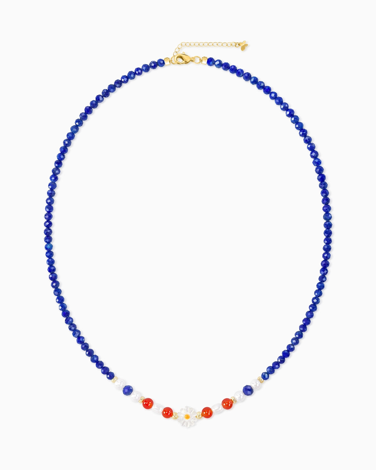 lapis lazuli beaded necklace with red agate accents