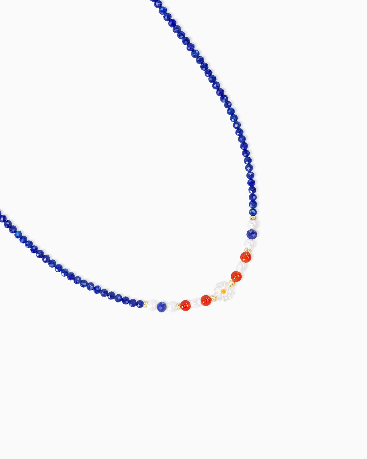 lapis lazuli red agate beaded necklace with daisy bead