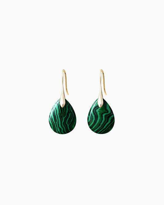 green malachite 14k gold plated drop earrings