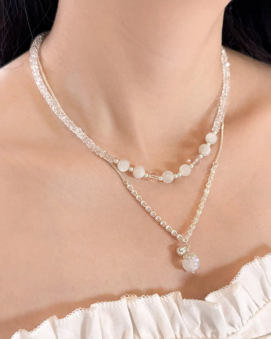 Moonstone Clear Quartz Silver Necklace Set – Intuition & Calm