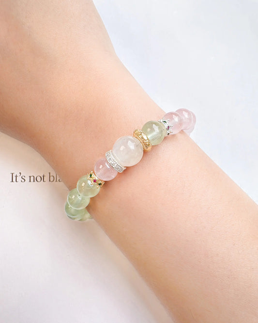 Prehnite Rose Quartz 14K Gold Plated Bracelet – Love & Peace
