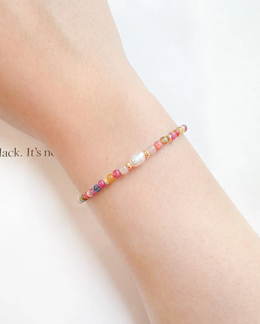 Rainbow Tourmaline Pearl 14K Gold Plated Bracelet – Love & Healing