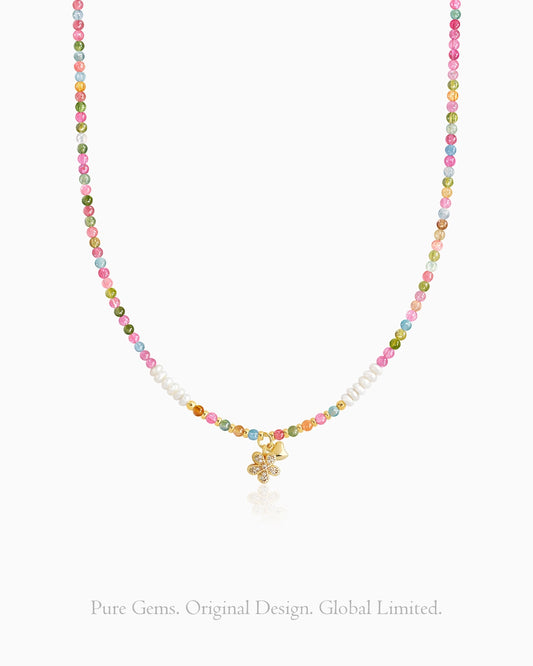 Rainbow Tourmaline Pearl 14K Gold Plated Necklace – Love & Purity
