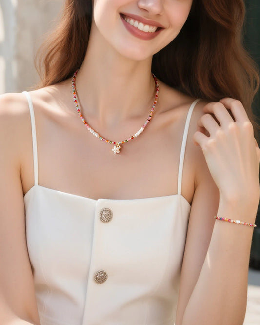 Rainbow Tourmaline Pearl 14K Gold Plated Necklace & Bracelet Set – Love & Balance