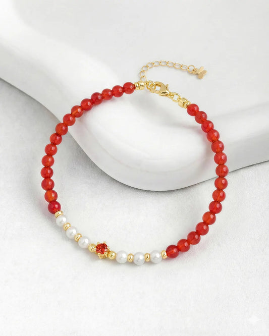 レッドアゲートパール 14Kゴールドメッキブレスレット – 勇気と知恵
