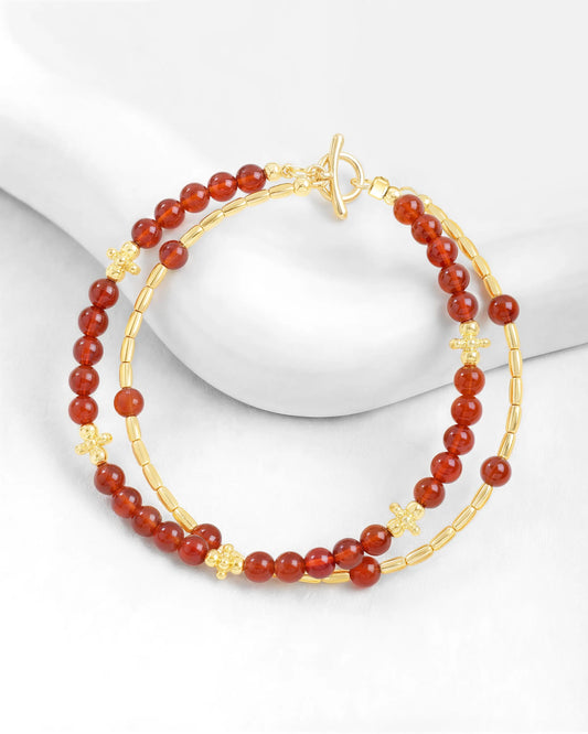 red agate gold floral pre-layered bracelet