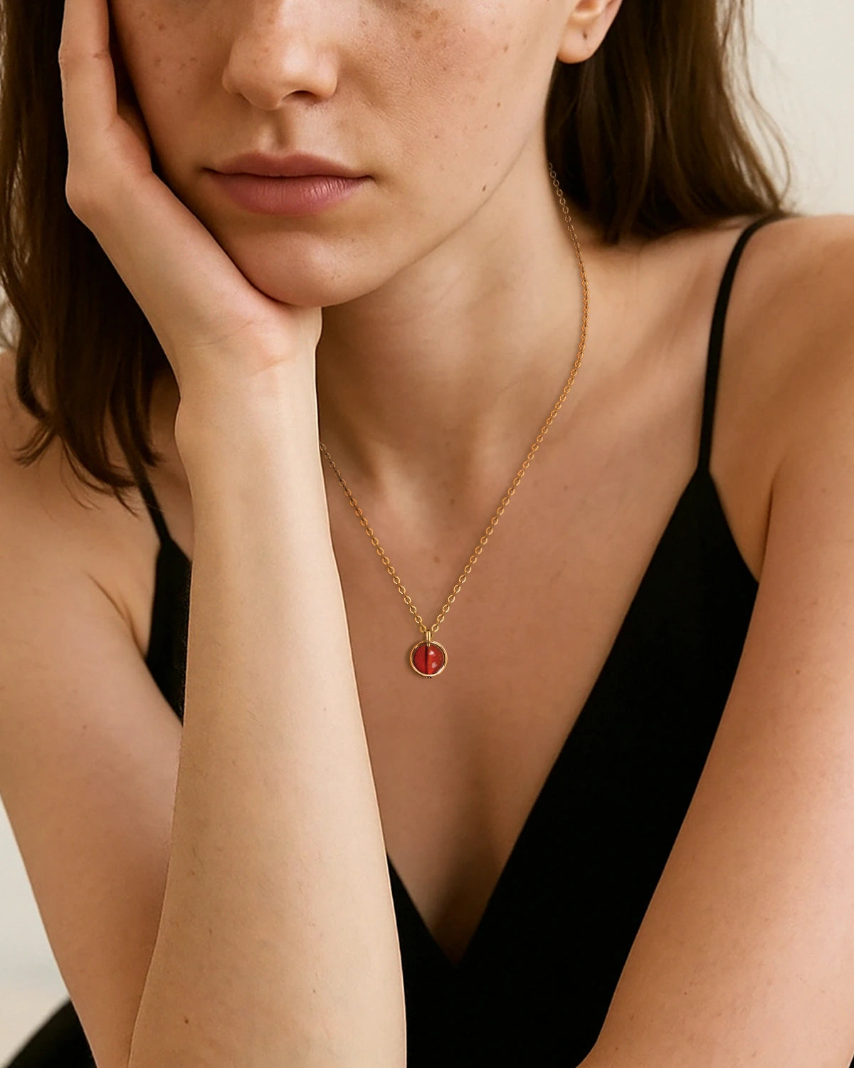 Red Agate Orbit Necklace in 925 Silver with 18K Gold Plating – June Birthstone Jewelry