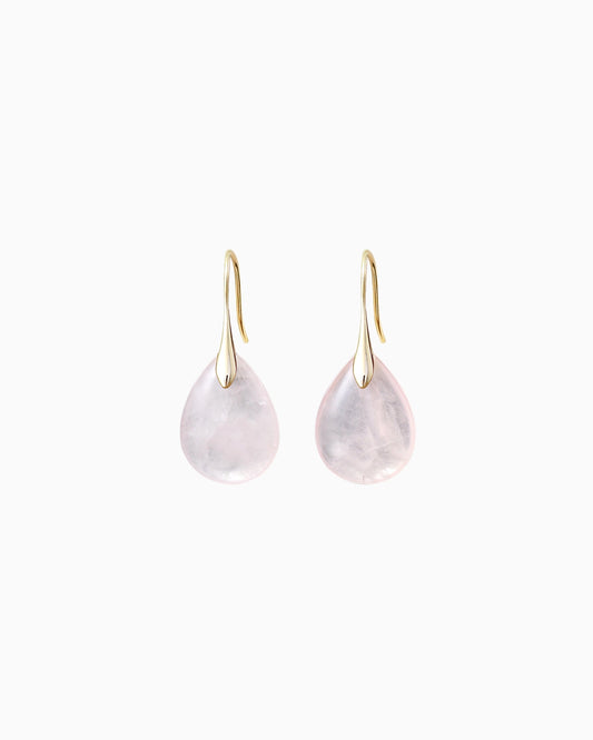 pink rose quartz 14k gold plated drop earrings