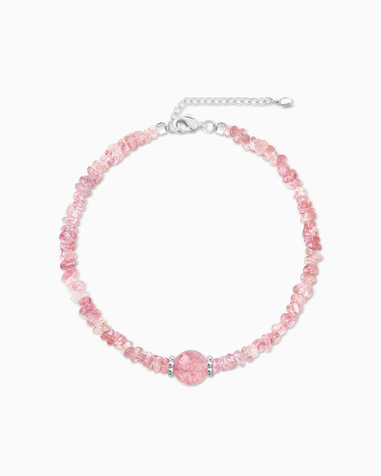 pink strawberry quartz chip beaded necklace