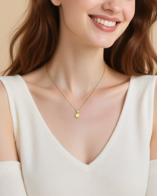 ひまわり 14K ゴールドメッキ スターリングシルバー ネックレス – 喜びとポジティブさ