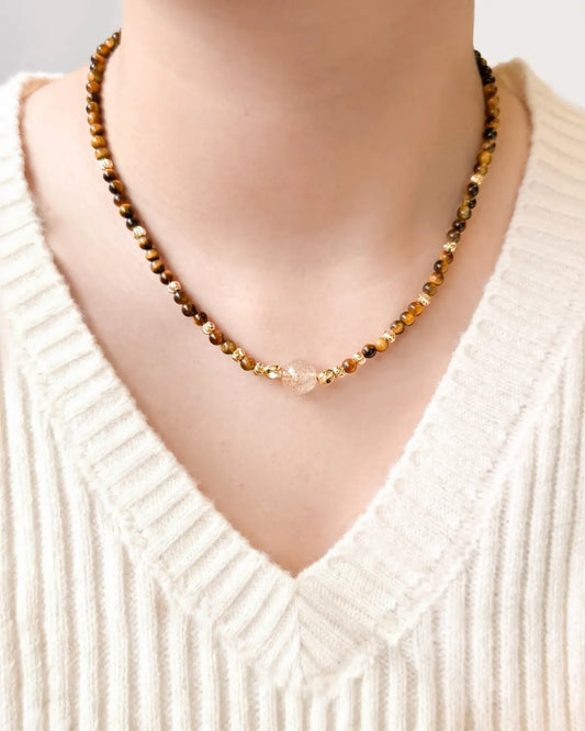 Tiger’s Eye Citrine Gold Necklace – Strength & Courage