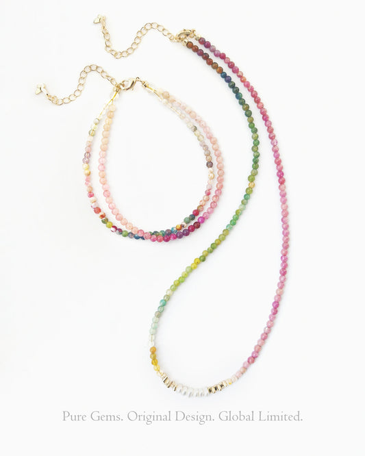 Pink Tourmaline Sterling Silver Necklace & Set Double Strand Bracelet – Protection & Purity