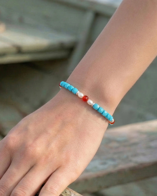 Turquoise Red Agate Silver Bracelet – Calm & Clarity