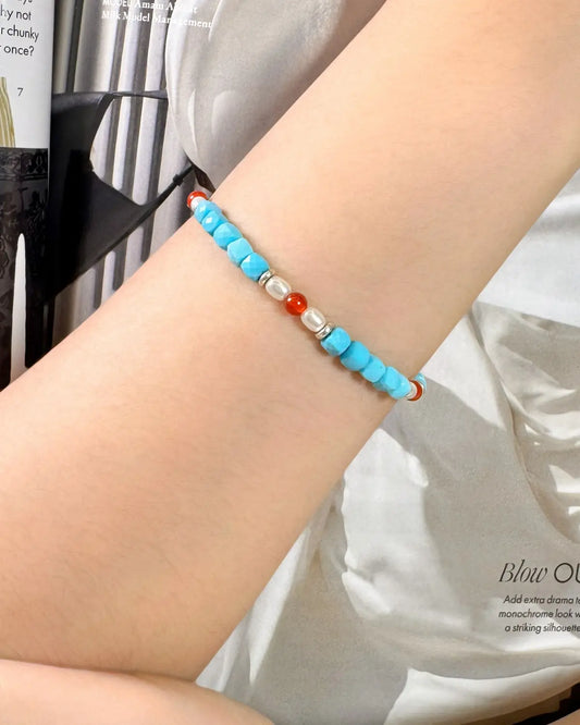 Turquoise Red Agate Silver Bracelet – Protection & Courage