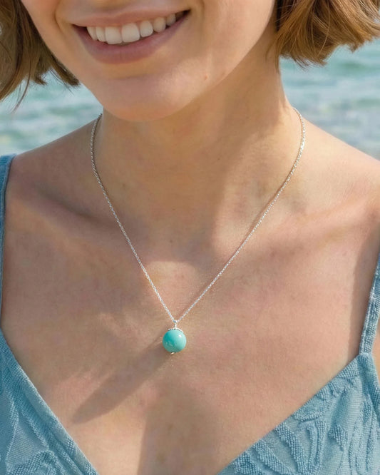 ターコイズスターリングシルバーネックレス - 保護と癒し