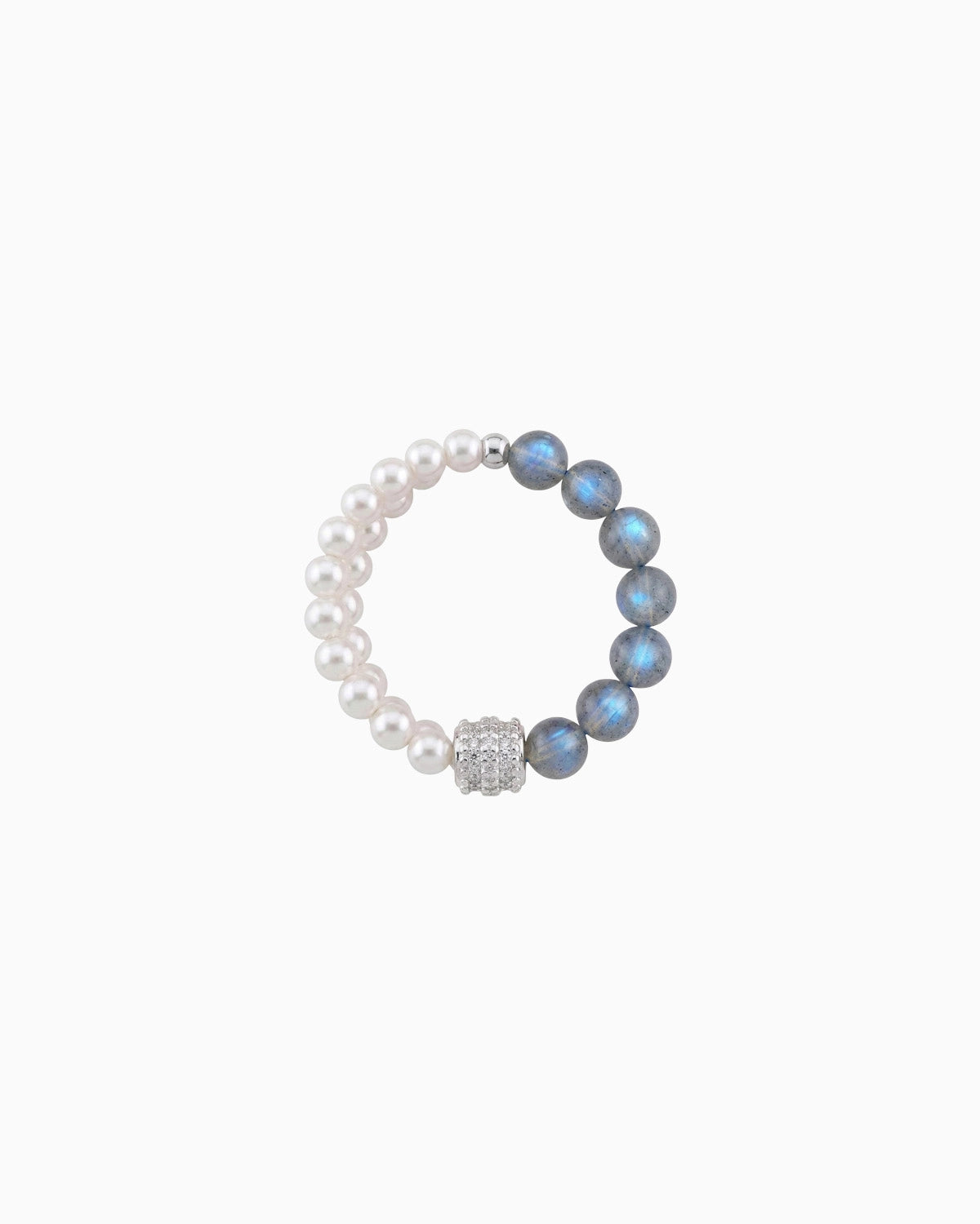 white moonstone & pearl beaded ring